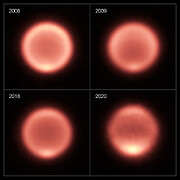 Thermal images of Neptune taken between 2006 and 2020 (different layout)