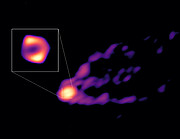 Vue du jet et de l'ombre du trou noir de M87