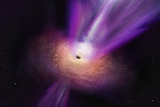 Representación artística del agujero negro en la galaxia M87 y su potente chorro