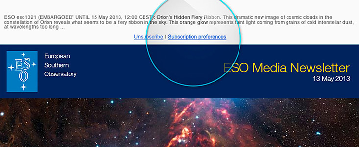 Screenshot of the ESO Media Newsletter as seen when received via email