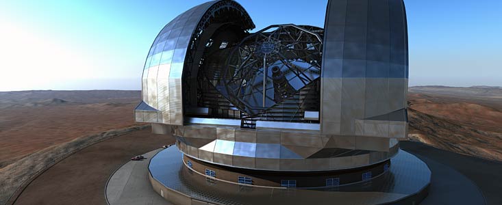 Künstlerische Darstellung des European Extremely Large Telescope (E-ELT)