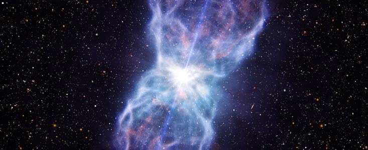 Vue d'artiste de l'énorme jet issu du quasar  SDSS J1106+1939