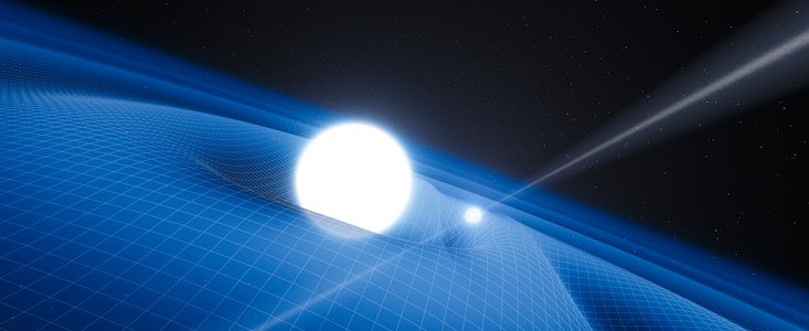 Künstlerische Darstellung des Pulsars PSR J0348+0432 und seines Begleiters, eines Weißen Zwergs