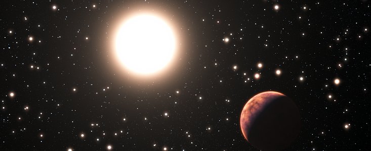 Künstlerische Darstellung eines Exoplaneten um einen Stern im Sternhaufen Messier 67