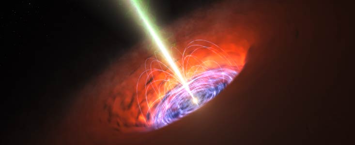 Artist’s impression of a supermassive black hole at the centre of a galaxy