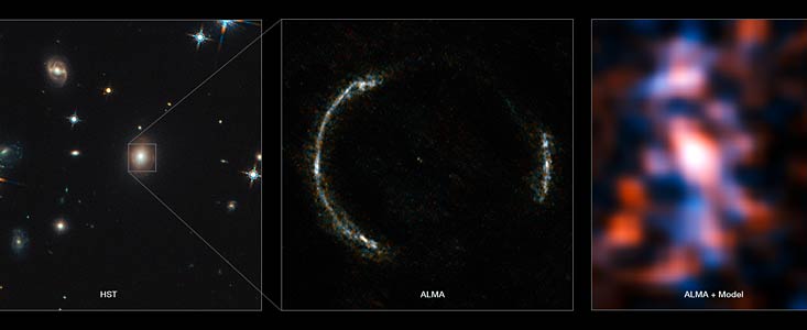 Montage van de Einsteinring van SDP.81 en het gelenste sterrenstelsel
