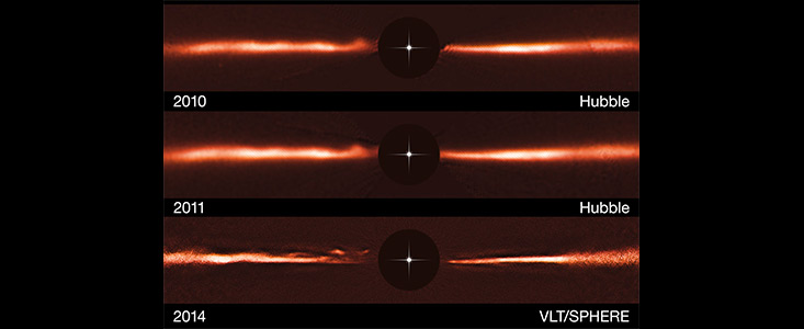 VLT og Hubble billeder af skiven omkring AU Microscopii