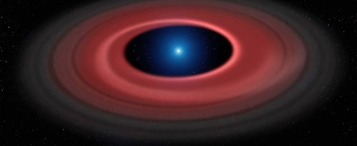 Künstlerische Darstellung der leuchtenden Scheibe aus Materie um den Weißen Zwerg SDSS J1228+1040