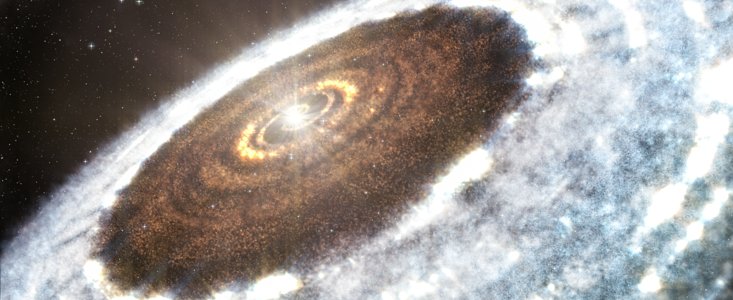 Ilustración de la línea de nieve del agua alrededor de la joven estrella V883 Orionis