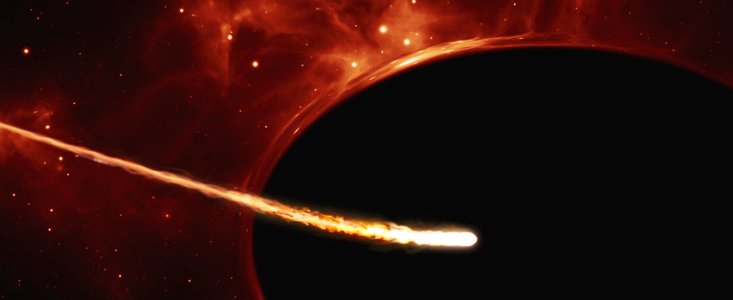 Nahaufnahme eines Sterns in der Nähe eines Schwarzen Lochs (künstlerische Darstellung)