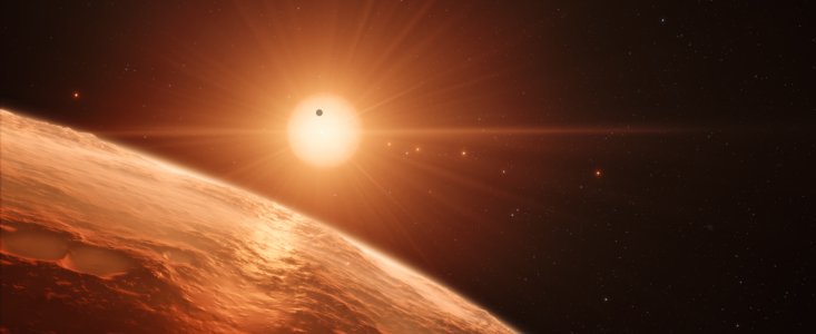 Artist’s impression van het planetenstelsel van TRAPPIST-1