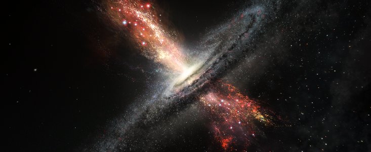 Rappresentazione artistica delle stelle nate all'interno dei venti dei buchi neri supermassicci