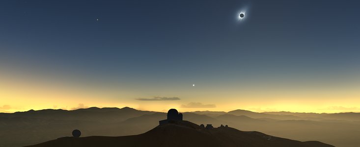 Artist’s impression van de eclips van 2019, gezien vanaf La Silla