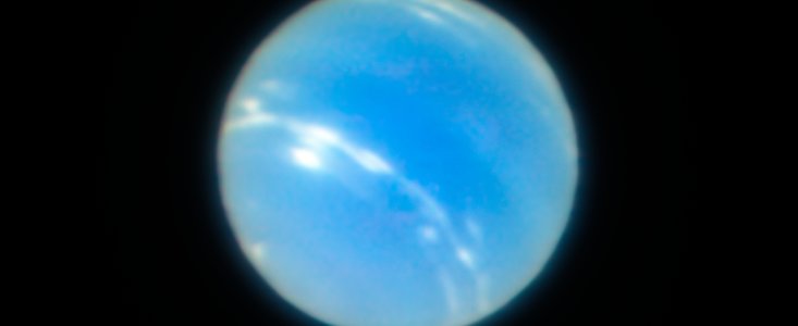 Neptunus, gefotografeerd met de VLT en de MUSE/GALACSI adaptieve optiek in Narrow Field Mode