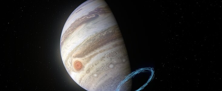 Representation av de starka vindarna nära Jupiters sydpol