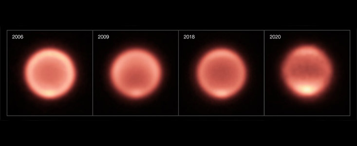 Images thermiques de Neptune prises entre 2006 et 2020