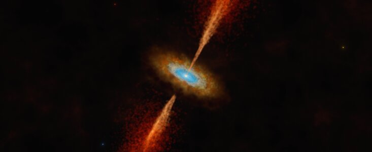 Vue d'artiste du disque et du jet du jeune système stellaire HH 1177