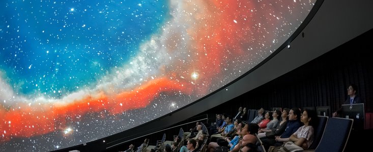 Besucher genießen eine Planetariumsvorführung im ESO Supernova Planetarium & Besucherzentrum