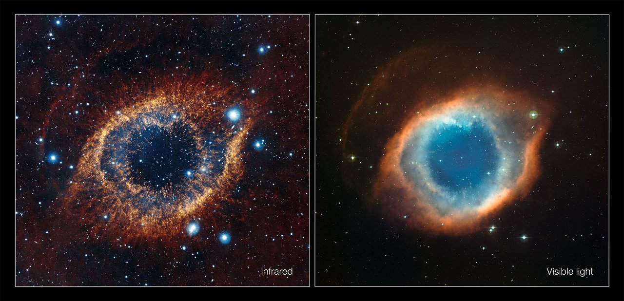 Infrared/visible light comparison view of  the Helix Nebula