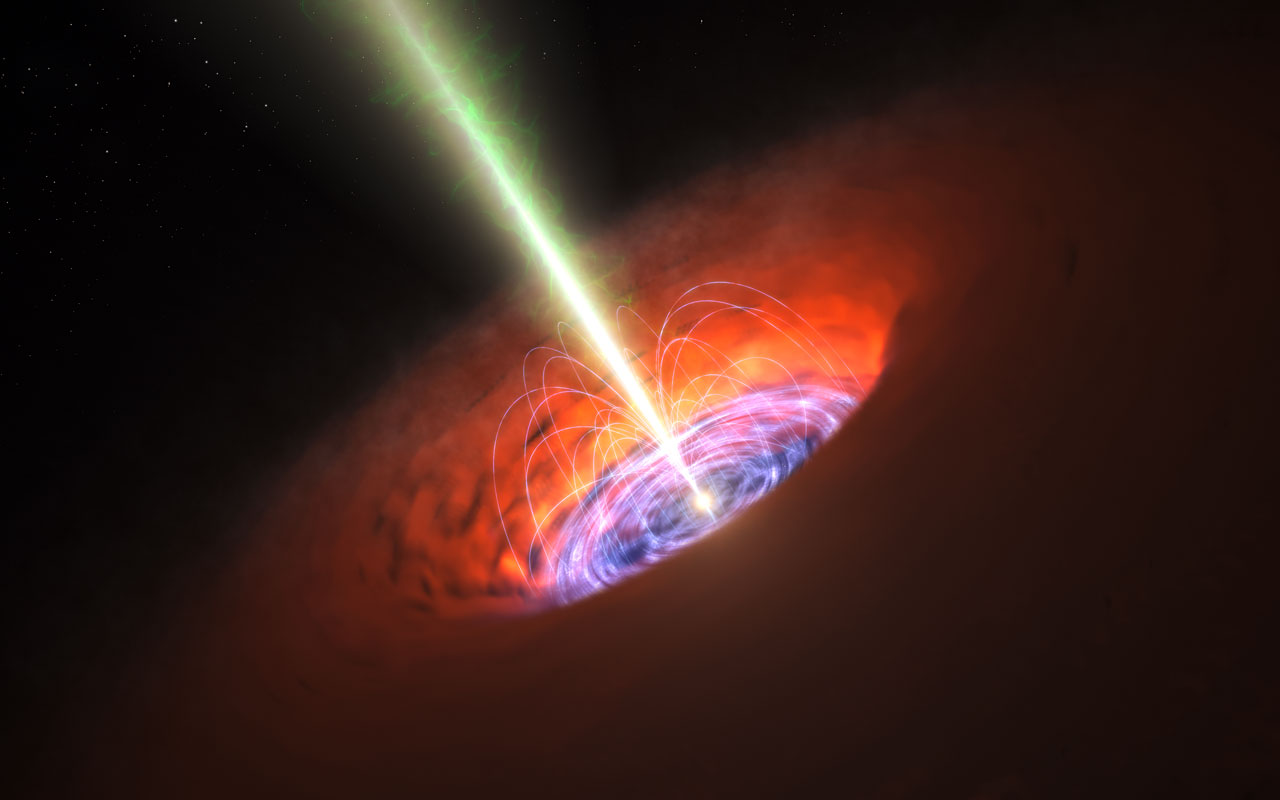 Artist’s impression of a supermassive black hole at the centre of a galaxy