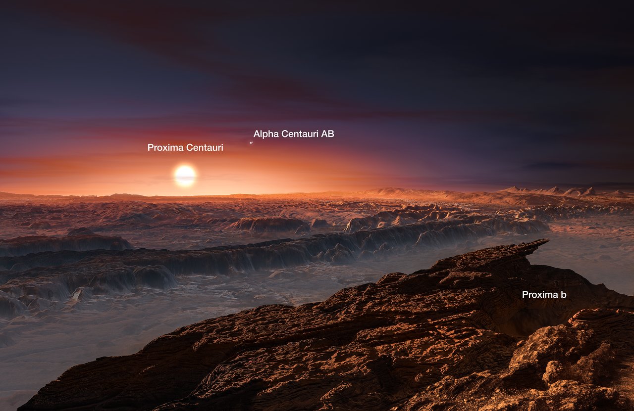 Artist's impression of the planet orbiting Proxima Centauri (annotated)