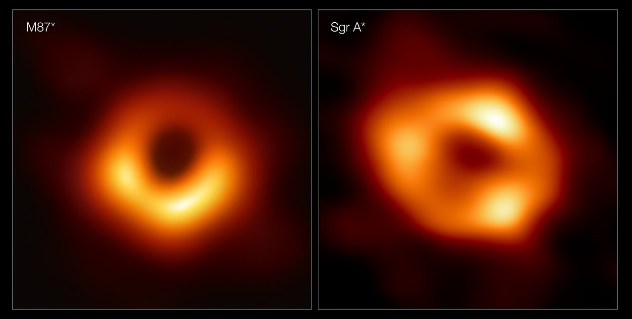 Side by side of the first two images of black holes