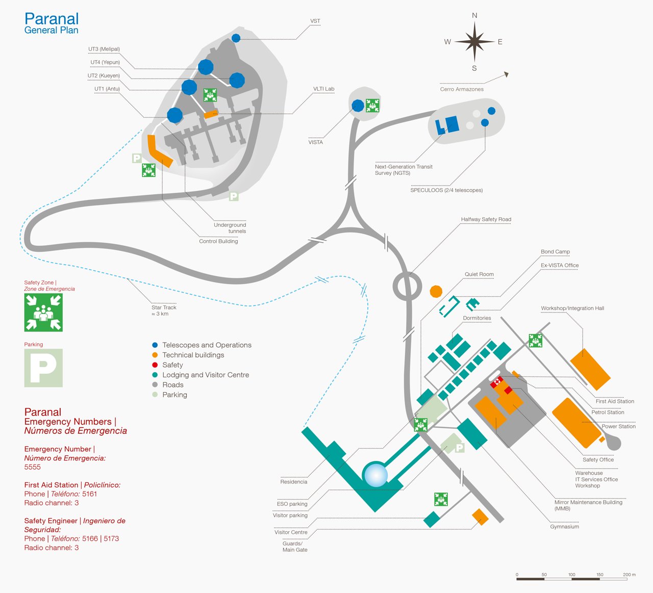 Mapa Paranal wraz z punktami ewakuacyjnymi