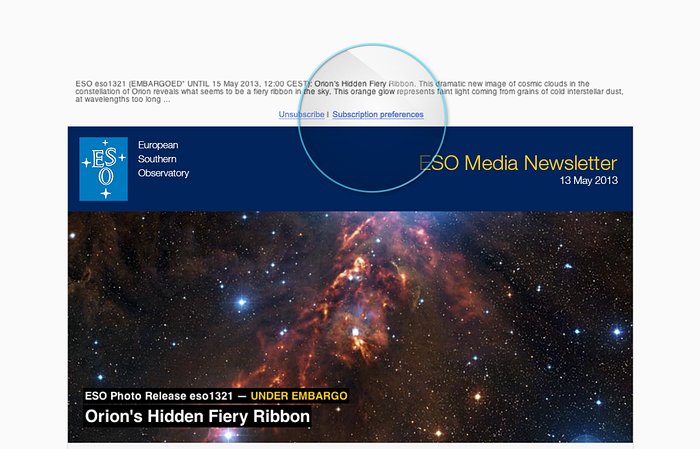 Screenshot of the ESO Media Newsletter as seen when received via email