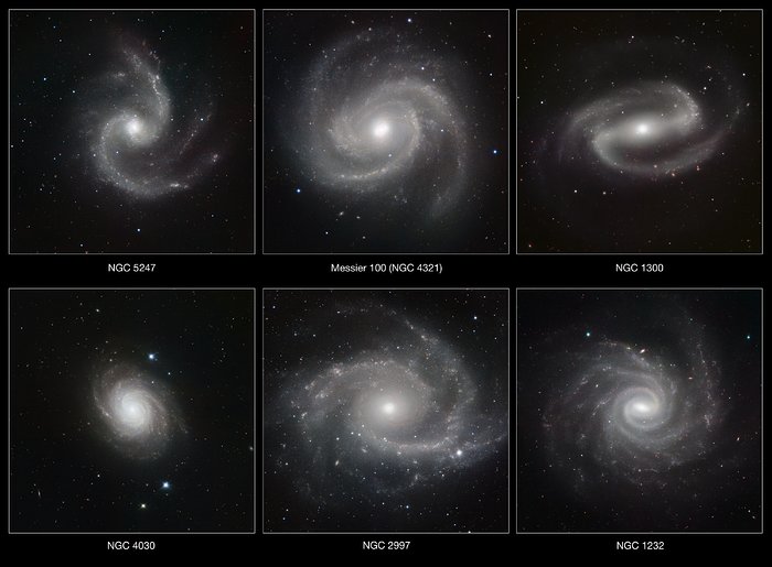 A gallery of spiral galaxies pictured in infrared light by HAWK-I (annotated version)