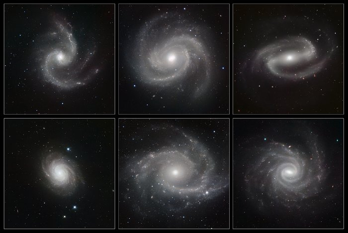 A gallery of spiral galaxies pictured in infrared light by HAWK-I (unannotated version)