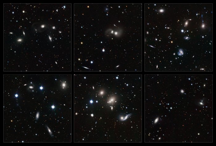 Dettagli significativi dell'immagine dell'ammasso di galassie di Ercole presa con il VST