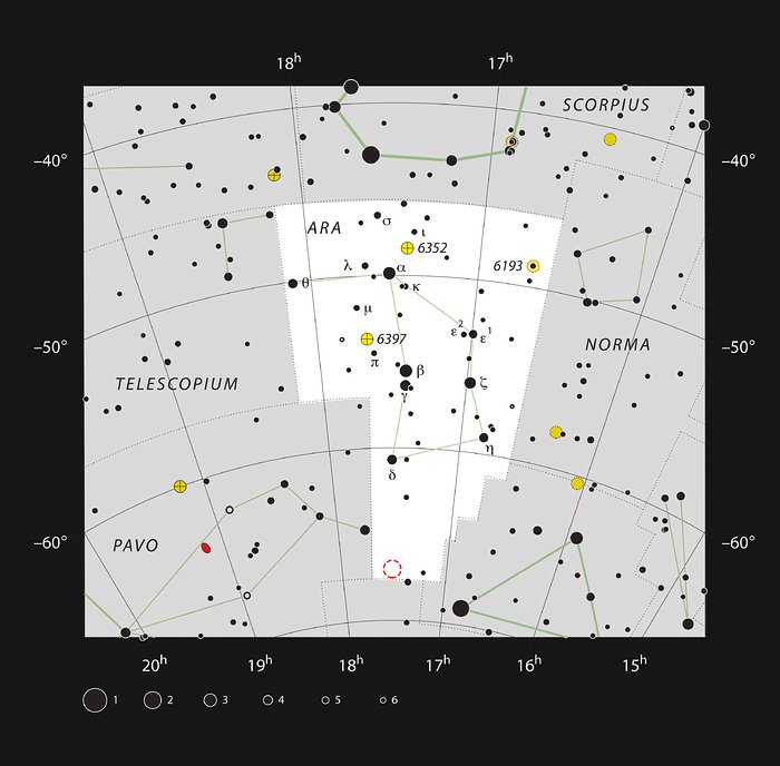 Der Kugelsternhaufen NGC 6362 im Sternbild Ara (der Altar)