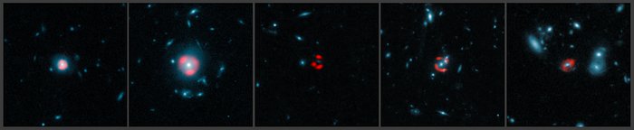 Imagens ALMA de galáxias distantes com formação estelar intensa amplificadas por efeito de lente gravitacional