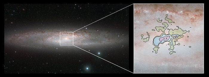 Tähtiryöppygalaksi NGC 253 VISTA- ja ALMA-teleskooppien näkemänä
