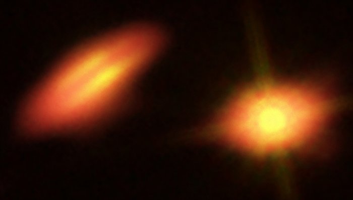 Composición de HK Tauri a partir de imágenes obtenidas con Hubble y ALMA