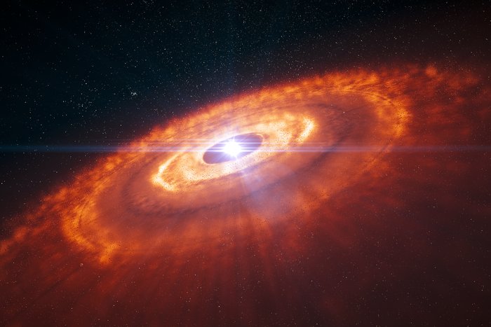 Künstlerische Darstellung eines jungen Sterns umgeben von einer protoplanetaren Scheibe