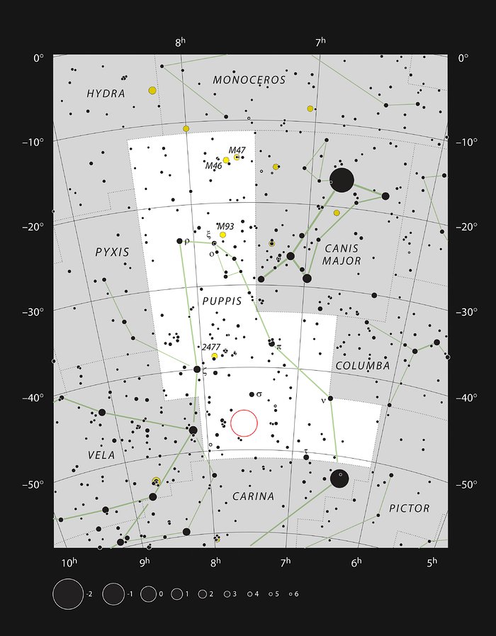 O glóbulo cometário CG4 na constelação da Popa