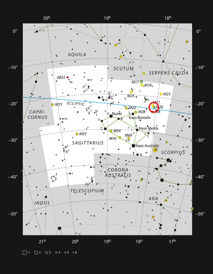 Trifidnebulosan i stjärnbilden Skytten