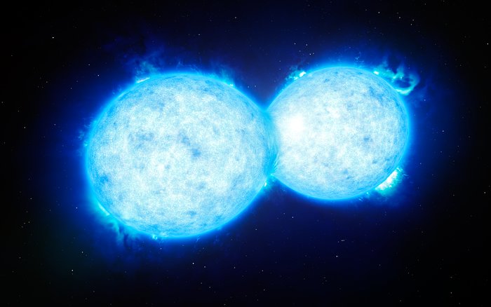 Rappresentazione artistica della più calda e più massiccia stella binaria a contatto