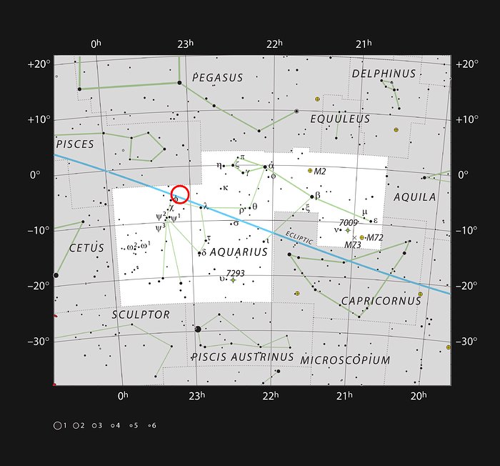 L’étoile naine extrêmement froide TRAPPIST-1 dans la constellation du Verseau