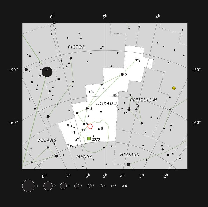 LHA 120-N55 dans la constellation de la Daurade