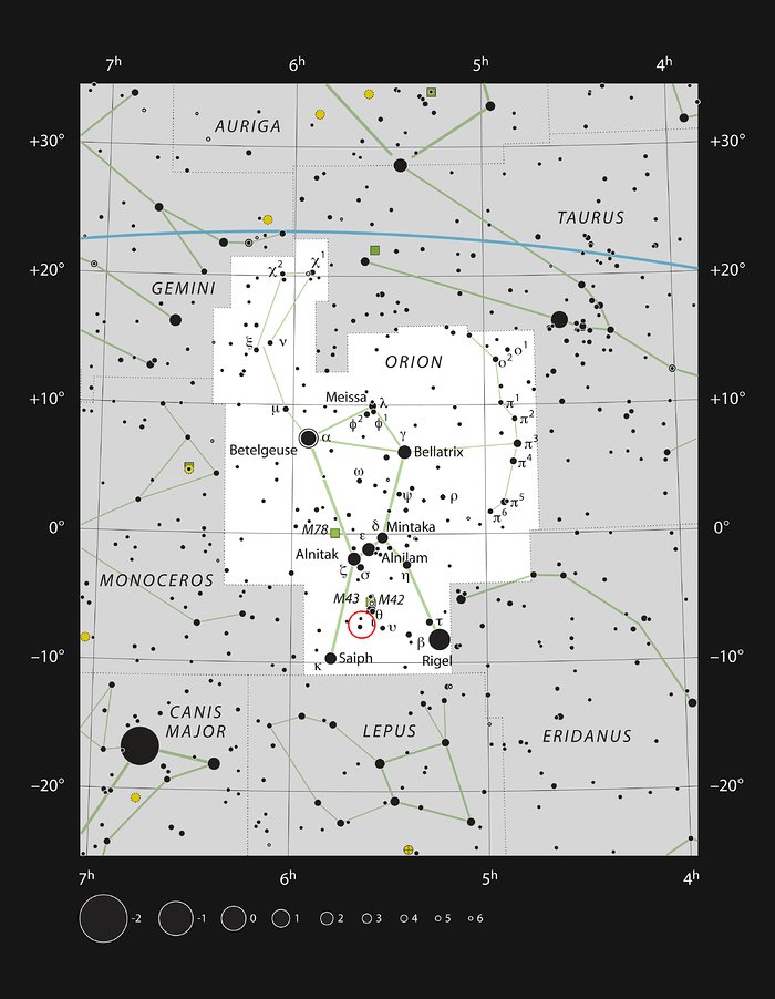 V883 Orionis tähti Orionin tähdistössä
