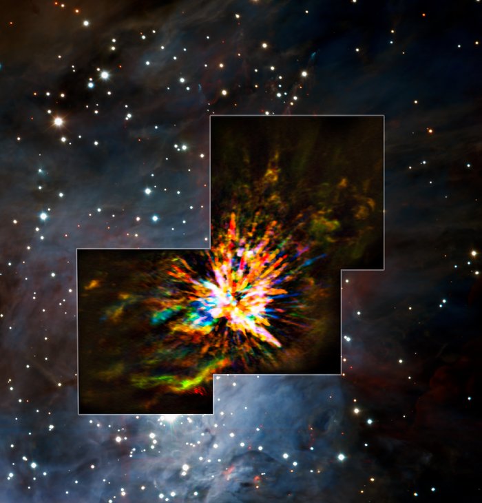 ALMA- und VLT-Aufnahmen einer Explosion im Sternbild Orion