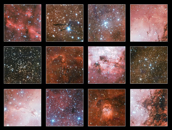 Detalhes da enorme imagem VST que capturou três nebulosas