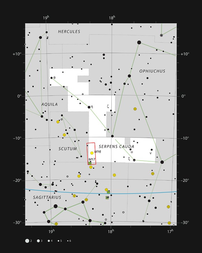 Nebulae on the borders of the constellations of Sagittarius and Serpens