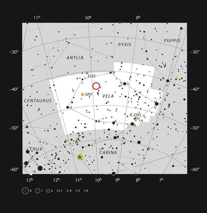 A estrela WASP-19 na constelação da Vela