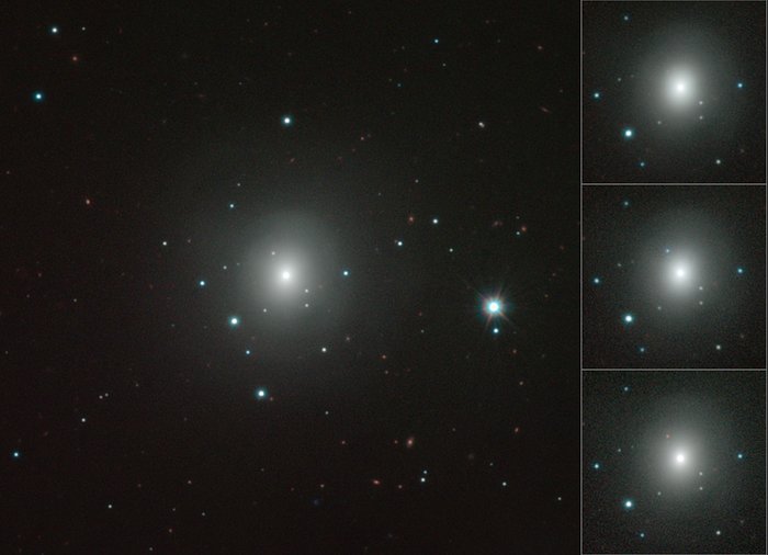 Mosaico di immagini VISTA di NGC 4993 che mostrano le variazioni di luce della chilonova