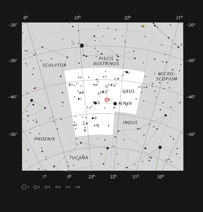 La estrella gigante roja π1 Gruis en la constelación de Grus