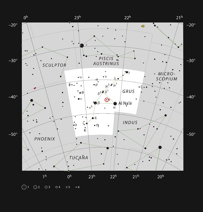 La gigante rossa π1 Gruis nella costellazione della Gru