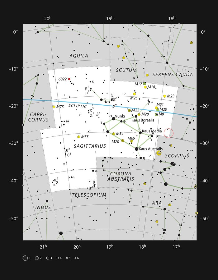 Sagittarius A* in het sterrenbeeld Boogschutter